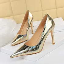 Metallic Metal Stone Pattern Pointed Toe Stiletto High Heels Shoes