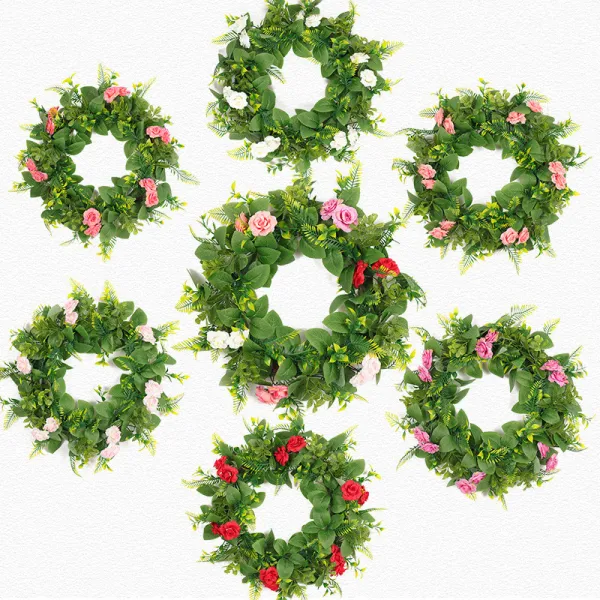 Rose Leaf Wreath Front Door Décor Artificial Flower Home Hanging Ornament