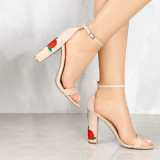Suede Anckle Buckle Embroider Rose Chunky Heel Leisure Sandals