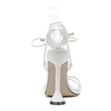 Women Cross-tied Ankle Strap Sandals Basic Pu Spike Heels Lace-Up Party Pumps