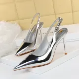 Metallic Pointed Toe Slingback Anckle Buckle High Stiletto Heel Sandals Shoes