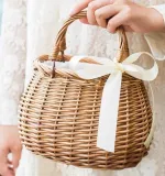 Hand Made Vintage Woven Basket with Bilateral Removable Handle