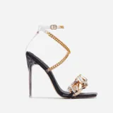 Metallic Chain Crystal Jewelry Ultra High Heel Sandals