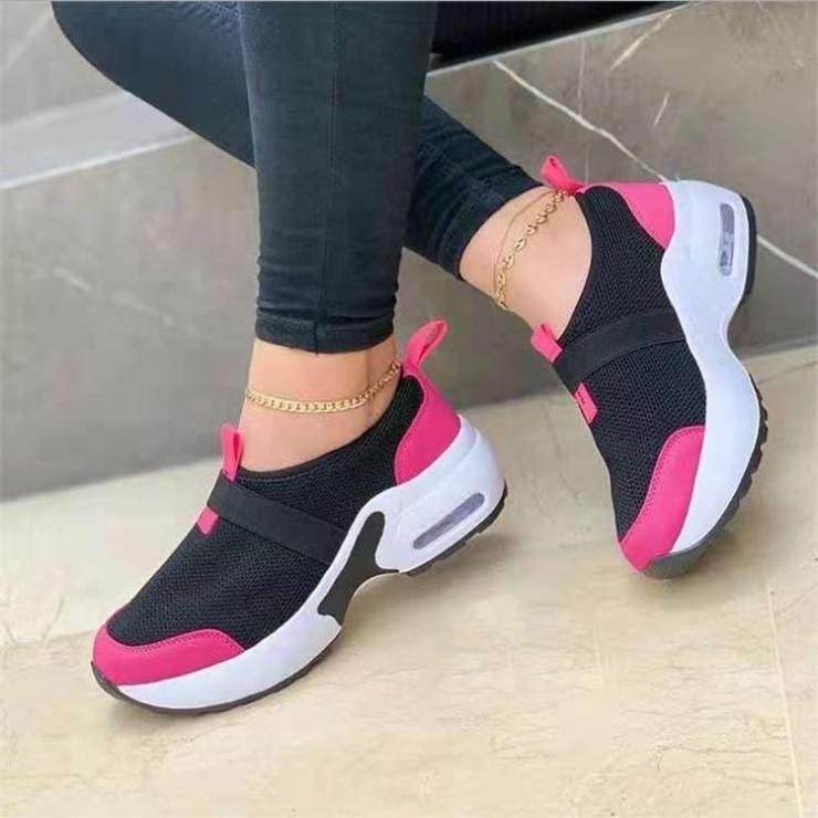 Casual Platform Heels Round Toe Knitting Trainer Sneakers in Neutral
