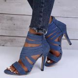 Suede Zipper Cross Lace Up Strap High Stiletto Heels Sandals