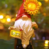 White Beard Dwarf Cartoon Solar Lamp Elves Welcome Card Christmas Light Decorations