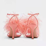 Women Fashion Feather Stiletto Heels Flip-Flops Sandals