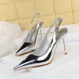 Metallic Pointed Toe Slingback Anckle Buckle High Stiletto Heel Sandals Shoes