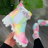 Women Colorful Platform Chunky Heels Waterproof Boots