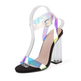 Women Metallic Luster Colorful Buckle High Heels Sandals Shoes