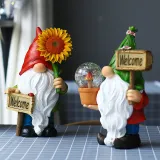 White Beard Dwarf Cartoon Solar Lamp Elves Welcome Card Christmas Light Decorations