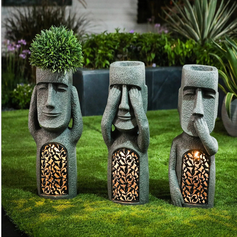 Decorative Garden Look Listen Speak Lighting Stone Man Shaped Flower Pot
