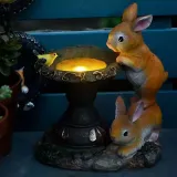 Resin Outdoor Cat Statue Solar Power Lantern LED Light Garden Decoration