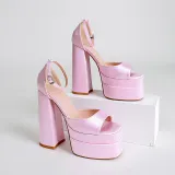 Satin Peep Toe Platform Pumps High Heels Sandals Shoes