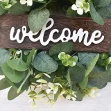 Welcome Sign Wreath Rustic Front Door Decor Wood Hanging Ornament