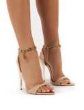 Woman Metal Chain Thigh Tassel Fluffy High Heel Sandal Party Shoes