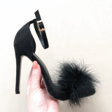 Fashion Feather Fur Buckle High Heels Sandals