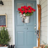 Red Geranium Cradle Wreath Burlap Bowknot Front Door Hanging Decor
