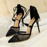 Mesh Pointed Toe Stiletto Heels Slingback Anckl Tie-up Formal Shoes