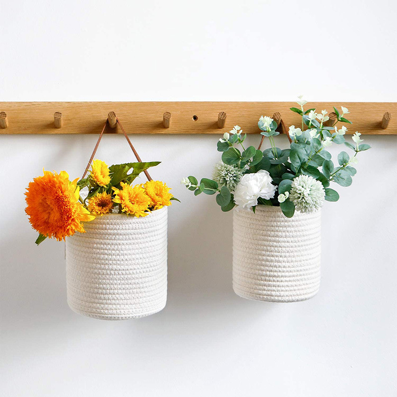 Balcony Hanging Natural Flower Basket Storage White Hanging Pots Hanging Baskets