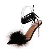 Feather Strap Tie Up Stiletto Heels Sandals