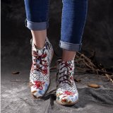 Women PU Leather Flower Pattern Low Help Boots