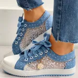 Mesh Pure Color Hollow Out Casual Flat Lace Up Canvas Shoes
