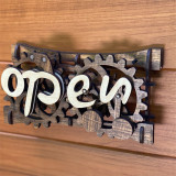Open-Closed Sign Board Mechanism Convertible Wooden Gear Creative Manual Mechanical Hanging