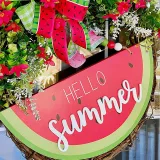 Hello Spring Watermelon Wreath Front Door Decor Wood Hanging Ornament