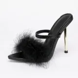 Pointed Hairy Shallow Stiletto High Heel Women Sandals