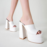 Women High Heels Slippers Square Toe Platform Shoes Female