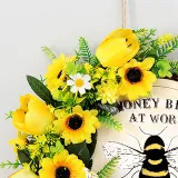 Bee Sunflower Wooden Plaque Artificial Wreath Door Decor Wall Hanging Ornament