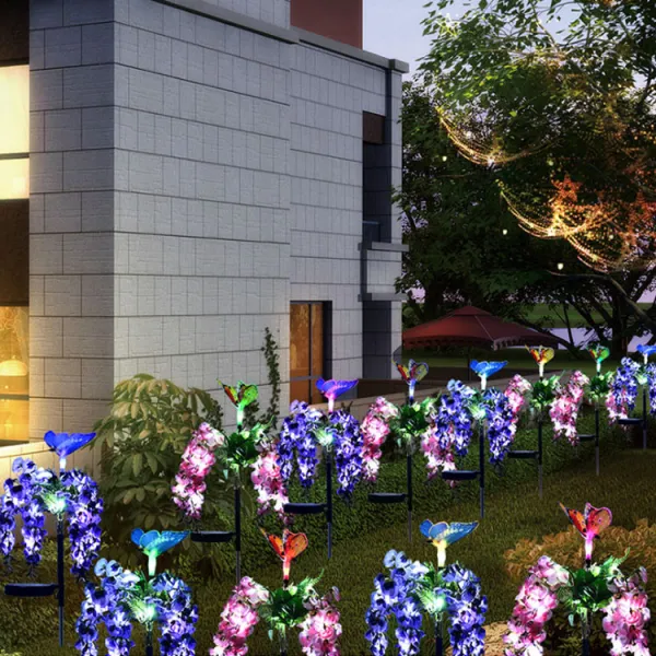 Solar Garden Butterfly and Flower Light Statue Lighting for Outdoor Decoration