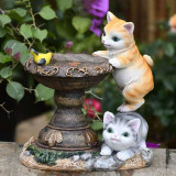 Resin Outdoor Cat Statue Solar Power Lantern LED Light Garden Decoration