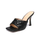 Leather Slides Weave Leisure High Heels Slippers Sandals