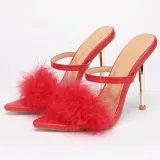 Pointed Hairy Shallow Stiletto High Heel Women Sandals