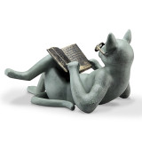 Figurine Best Gift Animal Lover Decor For Cat Peron Cat Reading Books