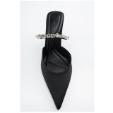 Women Jewelry Diamonds Black Slingback High Heel Shoes