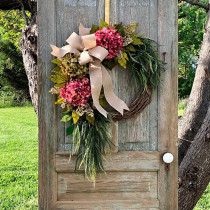 Hydrangea Wreath Rustic Front Door Decor Bowknot Flower Hanging Ornament