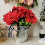 Red Geranium Cradle Wreath Burlap Bowknot Front Door Hanging Decor