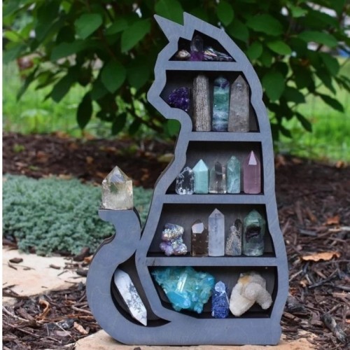 Cat On The Moon Crystal Wooden Shelf Crystal Essential Oil Display Wall Organizer Living Room Rack Storage Decor