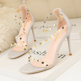 Pointed Toe Transparent Crystals Rivets Slip On Sexy High Heels Pumps Sandals
