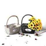 Fancy Long Handle White Gray Wicker Basket Hampers For Garden Flowers