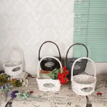 Long Handle White Gray Wicker Basket Hampers for Garden Flowers