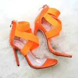 Snake Pattern Transparent Block Lace Up High Heels Sandals Shoes