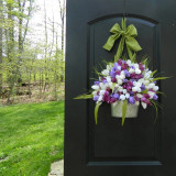 Tulip Bucket Galvanized Metal Front Door Wreath Ribbon Hanging Decor