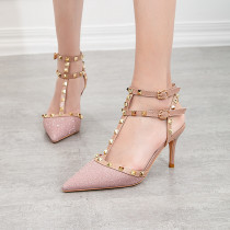 Metal Rivets Sequins Pointed Toe Hollow High-heeled Pumps Sandals