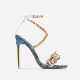 Metallic Chain Crystal Jewelry Ultra High Heel Sandals