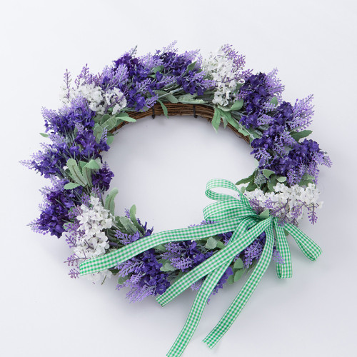 Lavender Wreath Front Door Hanging Décor Flower Rattan Bowknot Wedding Ornament