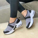 Casual Platform Heels Round Toe Knitting Trainer Sneakers in Neutral